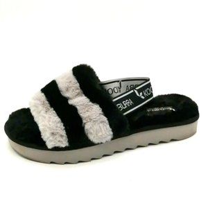 Koolaburra‎ Womens Flat Heel Ankle Strap Slipper Black Gray Faux Fur Sz 8